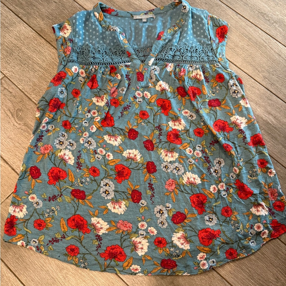 Daniel Rainn Teal Floral Blouse